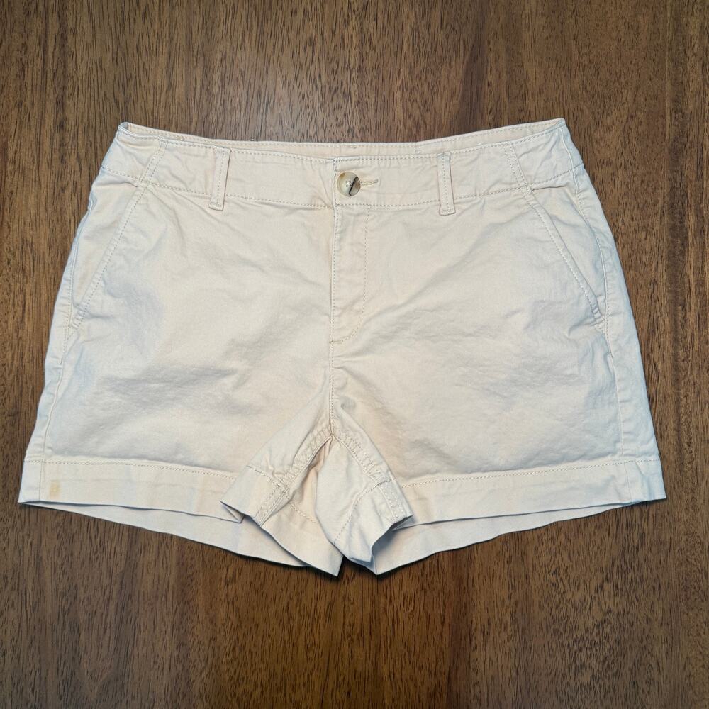 LOFT Curvy Washed Twill Shorts Womens 8 Cream Beige 4 Inch Inseam Chino